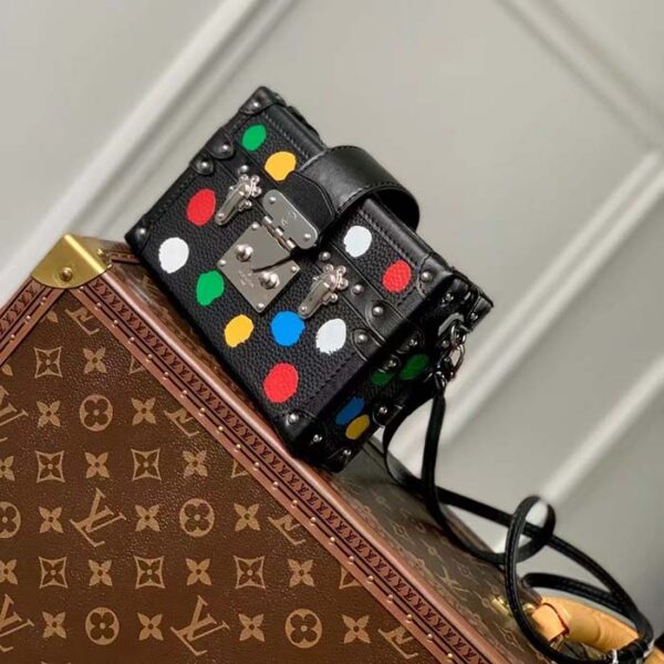 Louis Vuitton Unisex LV x YK Petite Malle Black Taurillon Bull Calf Leather 3D Painted Dots - Image 4