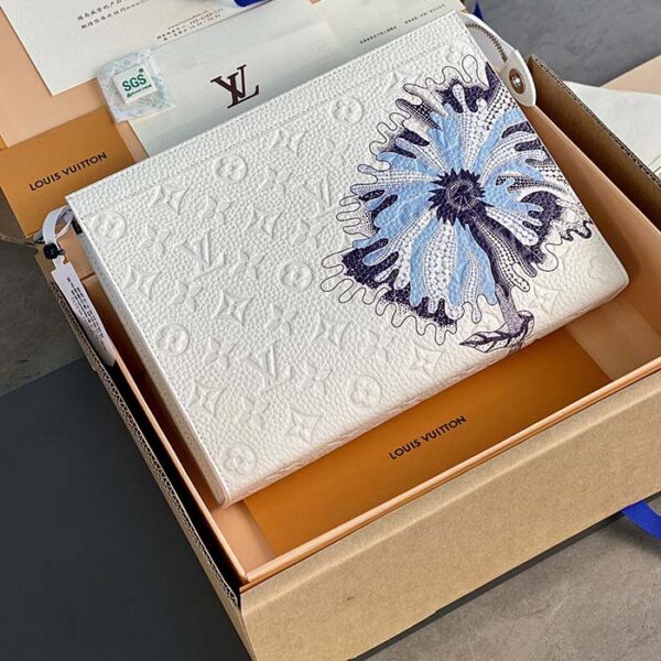Louis Vuitton Unisex LV x YK Pochette Voyage White Taurillon Monogram Cowhide Psychedelic Flower - Image 2