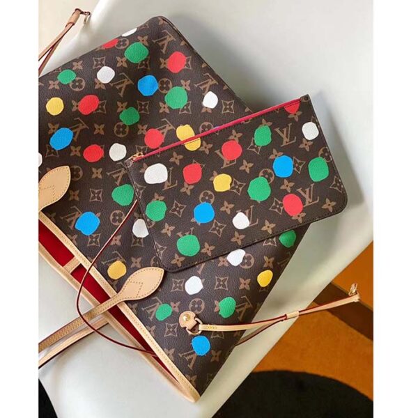 Louis Vuitton Unisex LVxYK Neverfull MM Tote Monogram Coated Canvas 3D Painted Dots Print - Image 6
