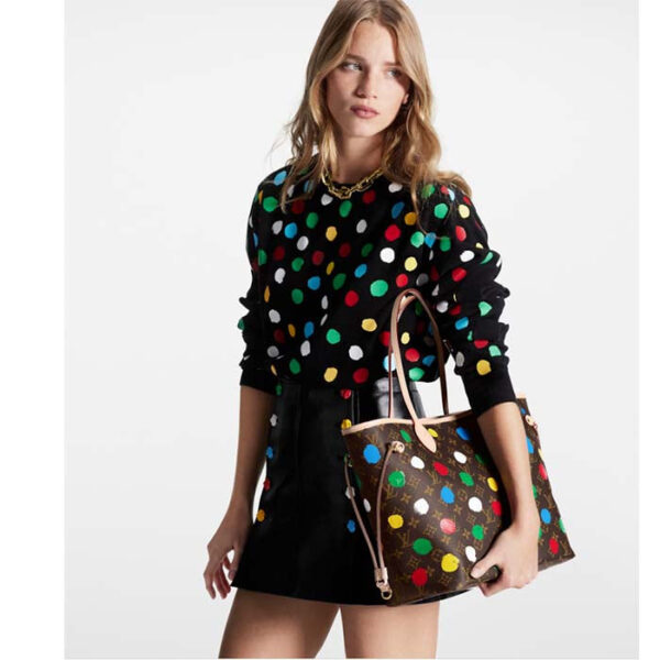 Louis Vuitton Unisex LVxYK Neverfull MM Tote Monogram Coated Canvas 3D Painted Dots Print - Image 13