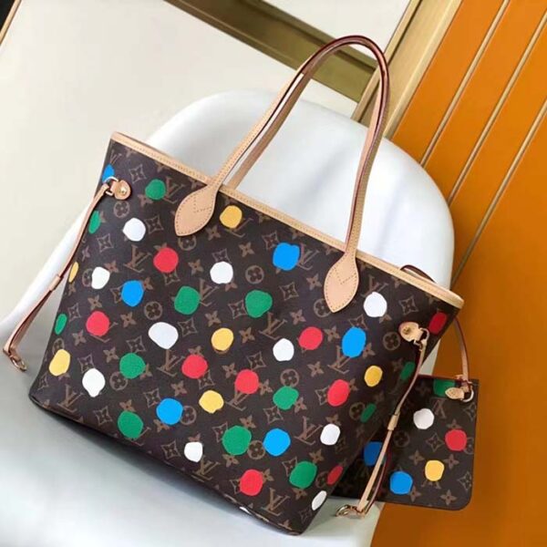 Louis Vuitton Unisex LVxYK Neverfull MM Tote Monogram Coated Canvas 3D Painted Dots Print - Image 4