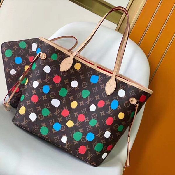 Louis Vuitton Unisex LVxYK Neverfull MM Tote Monogram Coated Canvas 3D Painted Dots Print - Image 3