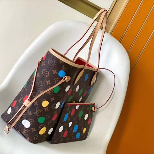 Louis Vuitton Unisex LVxYK Neverfull MM Tote Monogram Coated Canvas 3D Painted Dots Print - Image 5