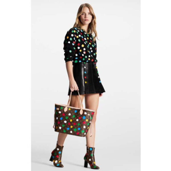 Louis Vuitton Unisex LVxYK Neverfull MM Tote Monogram Coated Canvas 3D Painted Dots Print - Image 14