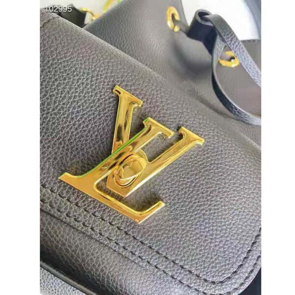 Louis Vuitton Unisex Lockme Bucket Bag Black Grained Calf Leather - Image 9