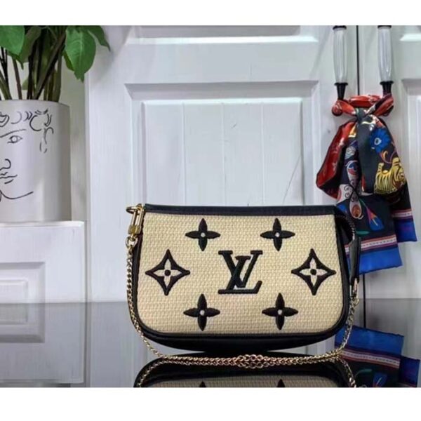 Louis Vuitton Unisex Mini Pochette Accessoires Black Lotus Cotton Cowhide Zip Closure - Image 4