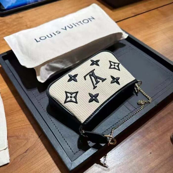 Louis Vuitton Unisex Mini Pochette Accessoires Black Lotus Cotton Cowhide Zip Closure - Image 5