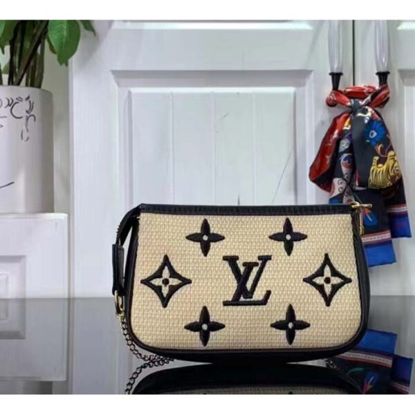Louis Vuitton Unisex Mini Pochette Accessoires Black Lotus Cotton Cowhide Zip Closure - Image 2