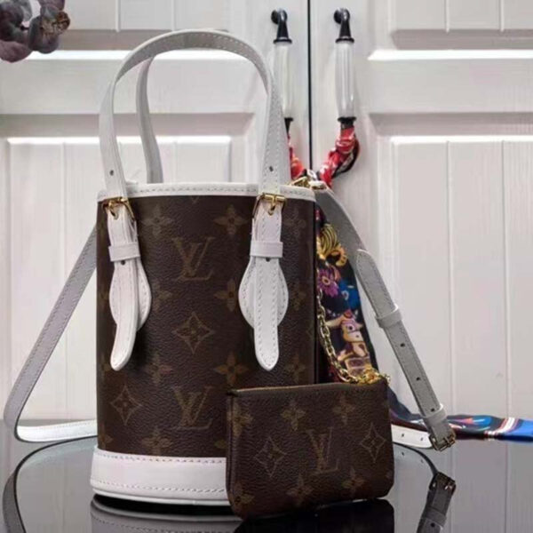 Louis Vuitton Unisex Nano Bucket Brown Monogram Coated Canvas Cowhide Leather - Image 3