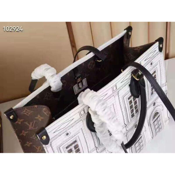 Louis Vuitton Unisex OnTheGo MM Architettura Tote Black White Printed Matte Calf Leather - Image 7