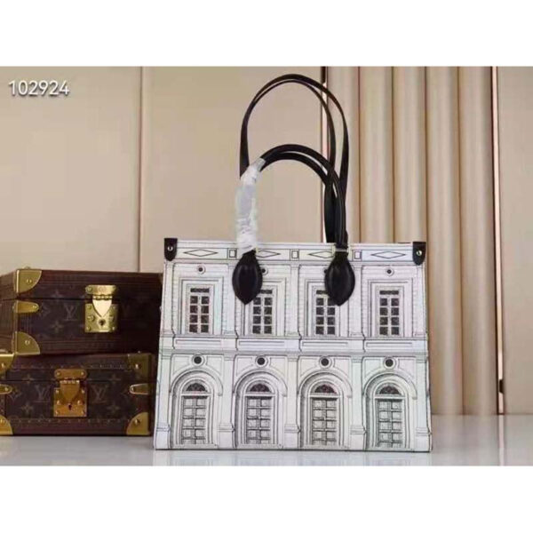 Louis Vuitton Unisex OnTheGo MM Architettura Tote Black White Printed Matte Calf Leather - Image 2