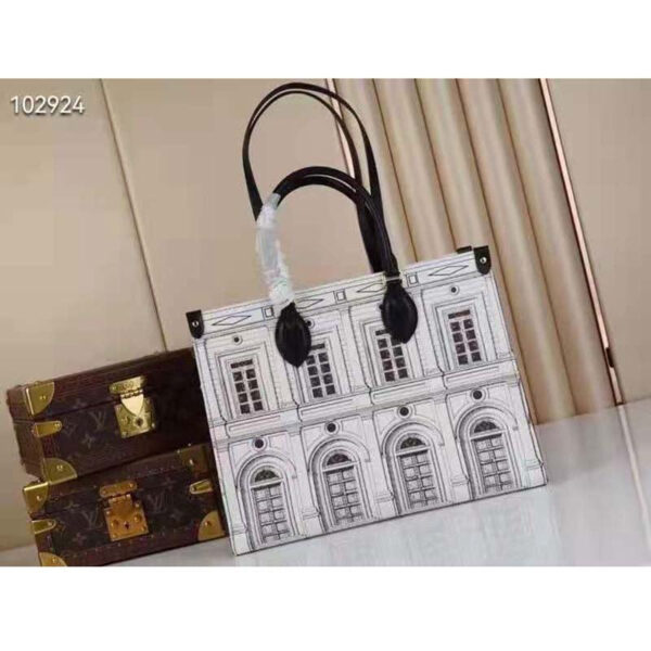 Louis Vuitton Unisex OnTheGo MM Architettura Tote Black White Printed Matte Calf Leather - Image 3