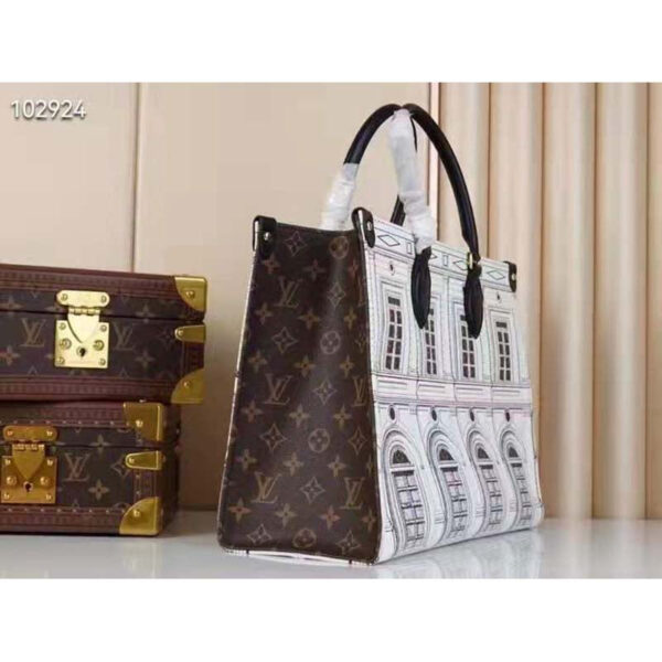 Louis Vuitton Unisex OnTheGo MM Architettura Tote Black White Printed Matte Calf Leather - Image 4