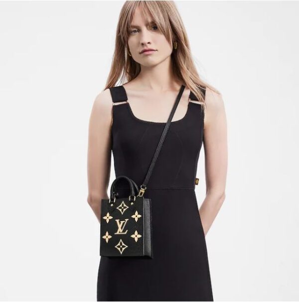 Louis Vuitton Unisex Petit Sac Plat Black Beige Monogram Empreinte Embossed Supple Grained Cowhide - Image 5