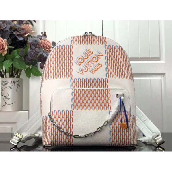 Louis Vuitton Unisex Racer Backpack White Damier Spray Cowhide Leather - Image 2