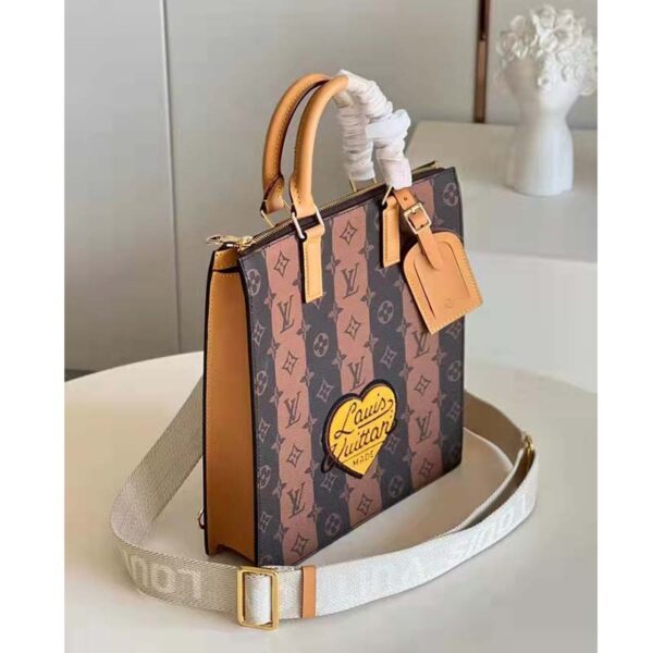 Louis Vuitton Unisex Sac Plat Messenger Bag Monogram Stripes Brown Coated Canvas Cowhide - Image 4