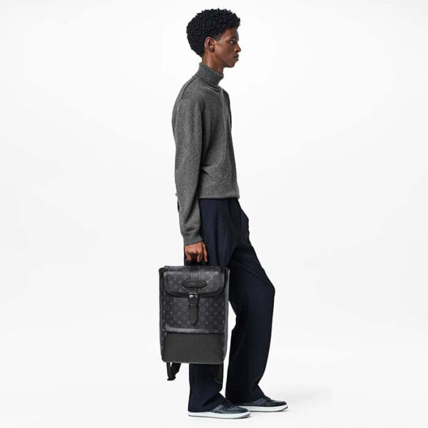 Louis Vuitton Unisex Saumur Backpack Monogram Eclipse Coated Canvas Black Cowhide Leather - Image 12