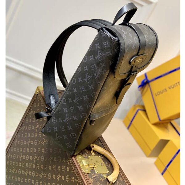 Louis Vuitton Unisex Saumur Backpack Monogram Eclipse Coated Canvas Black Cowhide Leather - Image 3