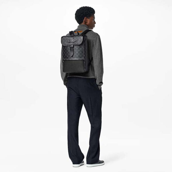 Louis Vuitton Unisex Saumur Backpack Monogram Eclipse Coated Canvas Black Cowhide Leather - Image 11