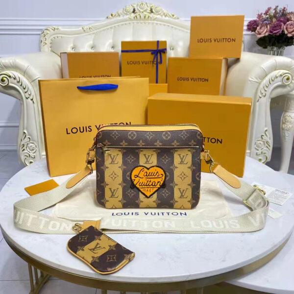 Louis Vuitton Unisex Trio Messenger Bag Monogram Stripes Brown Coated Canvas - Image 2