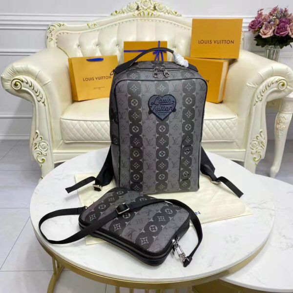 Louis Vuitton Unisex Utilitary Backpack Black Monogram Stripes Eclipse Coated Canvas - Image 4