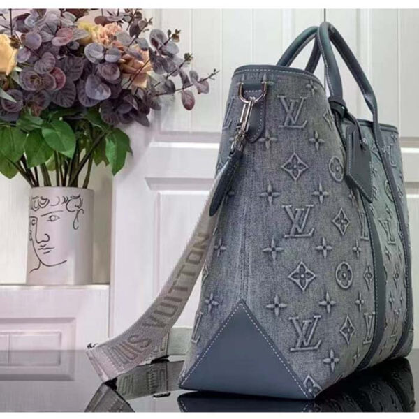 Louis Vuitton Unisex Weekend Tote NM Monogram Washed Denim Coated Canvas Cowhide Leather - Image 4