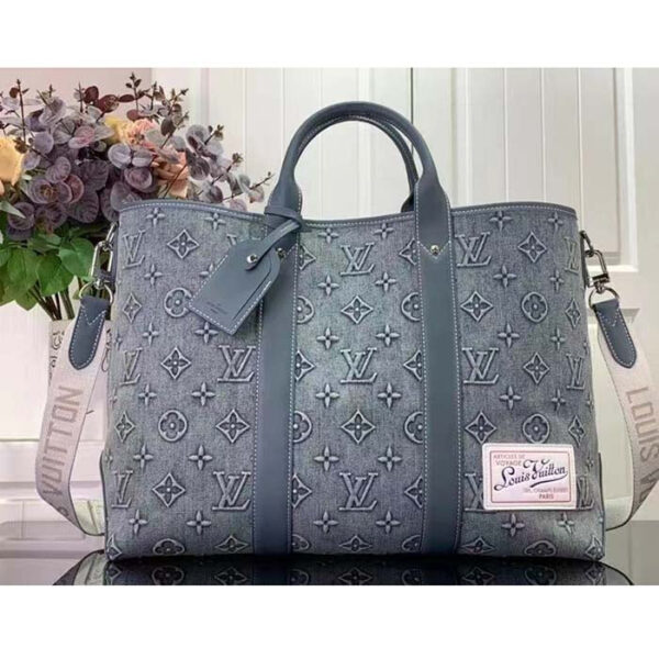 Louis Vuitton Unisex Weekend Tote NM Monogram Washed Denim Coated Canvas Cowhide Leather - Image 2