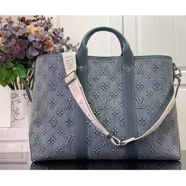 Louis Vuitton Unisex Weekend Tote NM Monogram Washed Denim Coated Canvas Cowhide Leather - Image 3