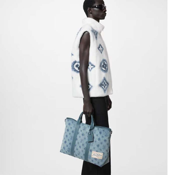 Louis Vuitton Unisex Weekend Tote NM Monogram Washed Denim Coated Canvas Cowhide Leather - Image 12