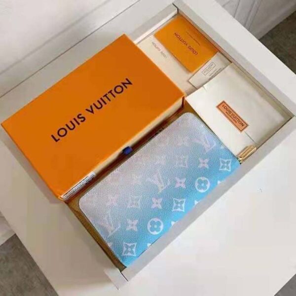 Louis Vuitton Unisex Zippy Wallet Blue Monogram Coated Canvas Cowhide Leather - Image 4