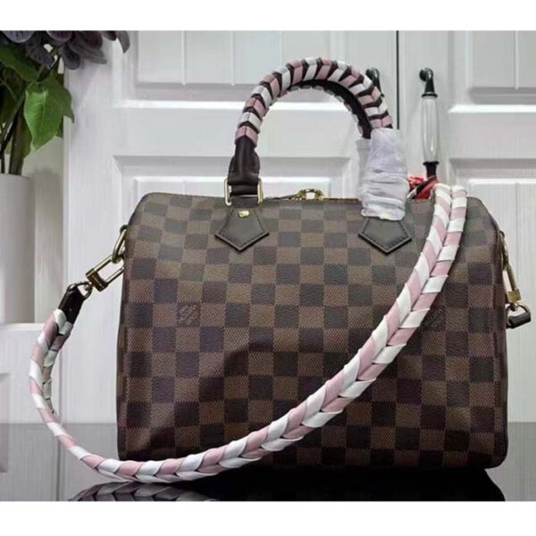 Louis Vuitton Women LV Braided Speedy 25 Handbag Damier Ebene Coated Canvas - Image 2