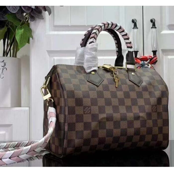 Louis Vuitton Women LV Braided Speedy 25 Handbag Damier Ebene Coated Canvas - Image 3