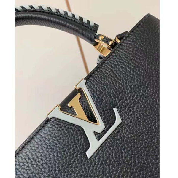 Louis Vuitton Women LV Capucines MM Black Etain Metallic Gray Taurillon Leather - Image 6