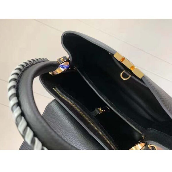 Louis Vuitton Women LV Capucines MM Black Etain Metallic Gray Taurillon Leather - Image 8