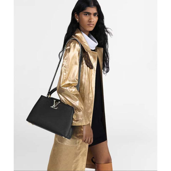 Louis Vuitton Women LV Capucines MM Black Etain Metallic Gray Taurillon Leather - Image 12