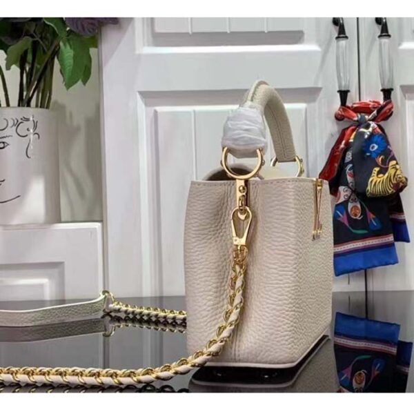 Louis Vuitton Women LV Capucines Mini Handbag Quartz White Taurillon Leather Cowhide - Image 5
