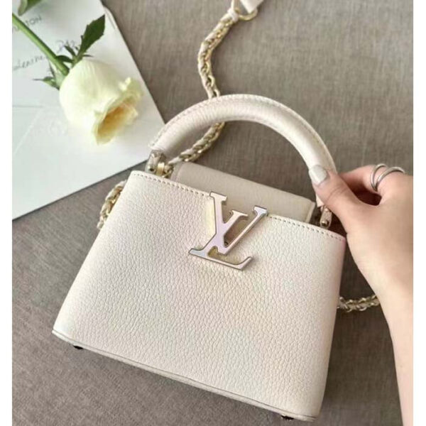 Louis Vuitton Women LV Capucines Mini Handbag Quartz White Taurillon Leather Cowhide - Image 8