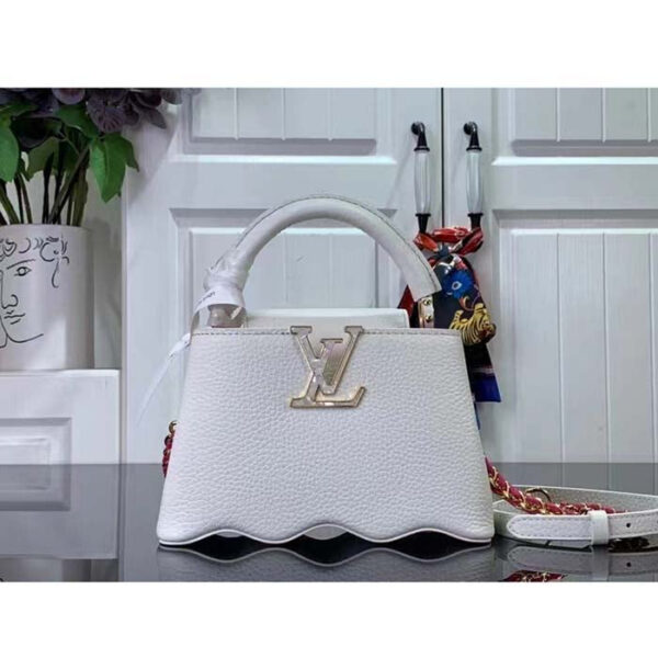 Louis Vuitton Women LV Capucines Mini Handbag Snow White Taurillon Leather Cowhide - Image 3