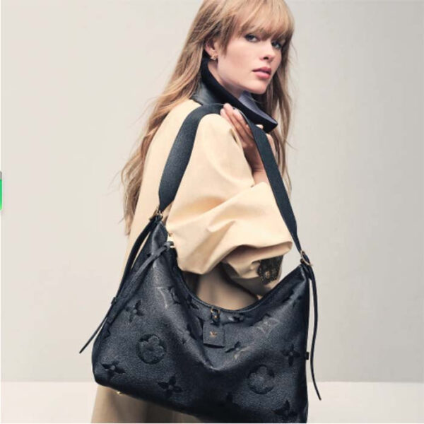 Louis Vuitton Women LV CarryAll MM Handbag Black Embossed Supple Grained Cowhide Leather - Image 12