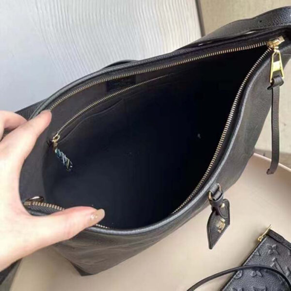 Louis Vuitton Women LV CarryAll MM Handbag Black Embossed Supple Grained Cowhide Leather - Image 7