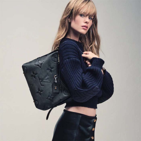 Louis Vuitton Women LV CarryAll MM Handbag Black Embossed Supple Grained Cowhide Leather - Image 11
