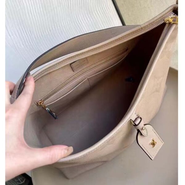 Louis Vuitton Women LV CarryAll MM Handbag Tourterelle Gray Embossed Supple Grained Cowhide - Image 6