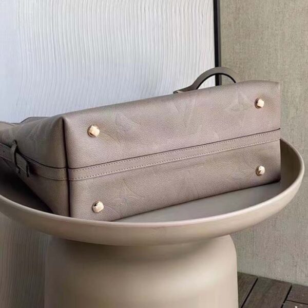 Louis Vuitton Women LV CarryAll MM Handbag Tourterelle Gray Embossed Supple Grained Cowhide - Image 4