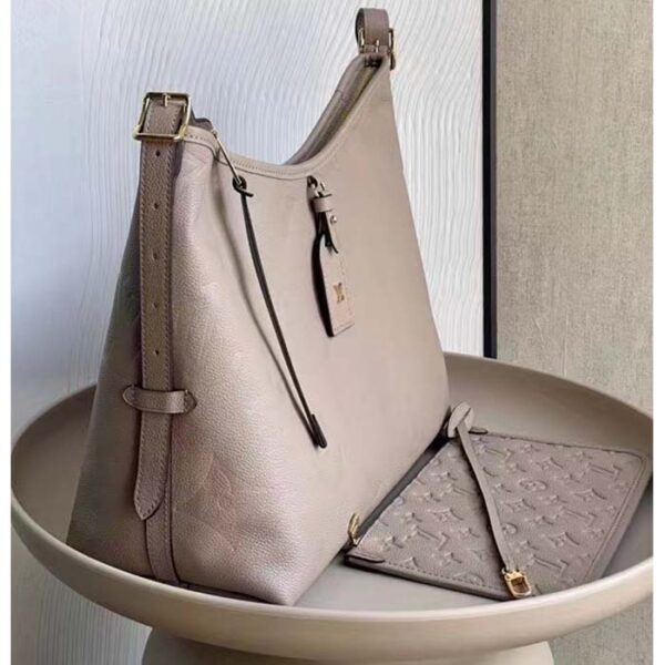 Louis Vuitton Women LV CarryAll MM Handbag Tourterelle Gray Embossed Supple Grained Cowhide - Image 5