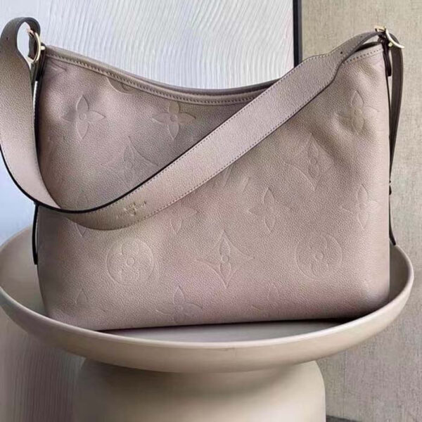 Louis Vuitton Women LV CarryAll MM Handbag Tourterelle Gray Embossed Supple Grained Cowhide - Image 3