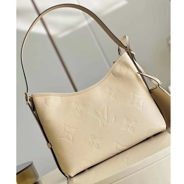 Louis Vuitton Women LV CarryAll PM Handbag Crème Beige Embossed Supple Grained Cowhide - Image 3