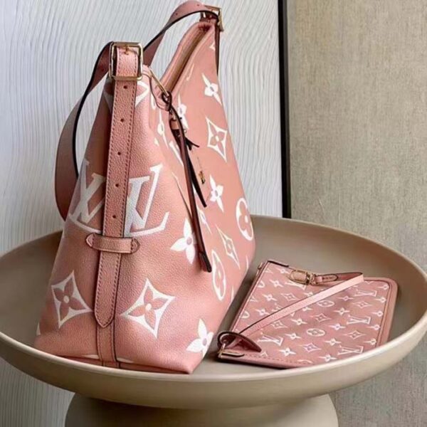 Louis Vuitton Women LV CarryAll PM Handbag Pink Embossed Supple Grained Cowhide - Image 4