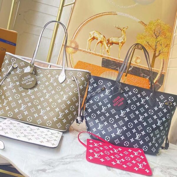 Louis Vuitton Women LV Neverfull MM Carryall Tote Bag Printed Embossed Grained Cowhide - Image 11