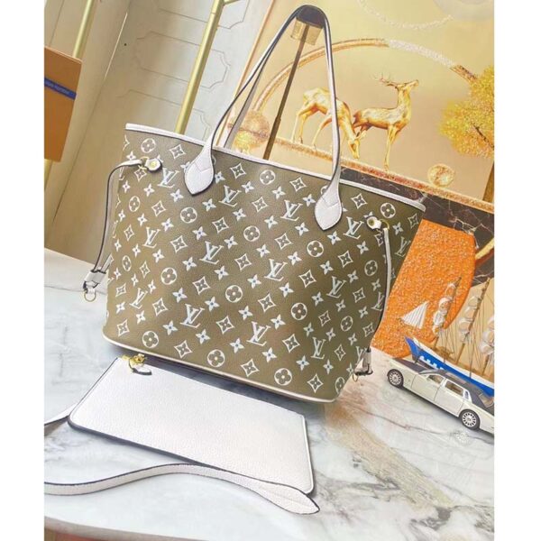 Louis Vuitton Women LV Neverfull MM Carryall Tote Bag Printed Embossed Grained Cowhide - Image 3