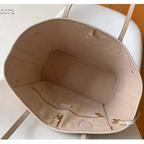 Louis Vuitton Women LV Neverfull MM Carryall Tote Beige Sprayed Embossed Grained Cowhide - Image 7
